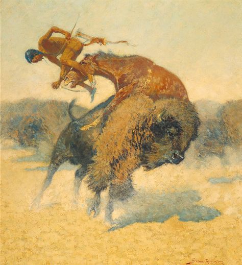 Bức tranh sơn dầu Episode of the Buffalo hunt của Frederic Remington năm 1908