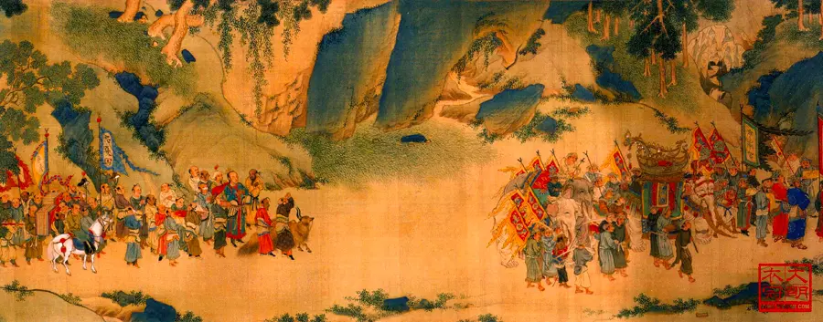 Đoàn sứ triều Lý (phải) dẫn hai con voi sang triều Bắc Tống, phía bên trái là đoàn sứ Đại Liêu. (ảnh: wiki)